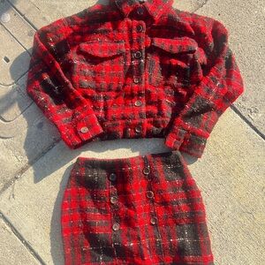 Honey Punch Red and Black Plaid Blazer and Skirt Set